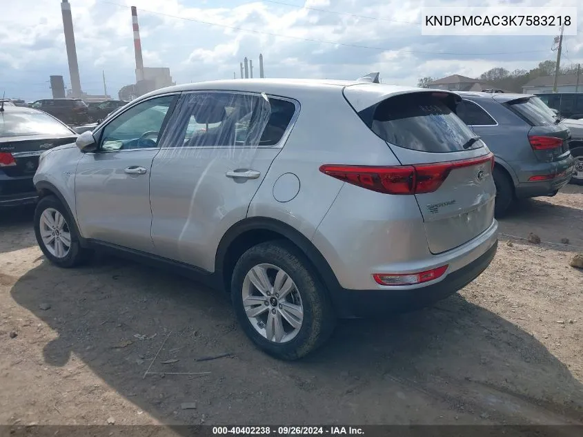 2019 Kia Sportage Lx VIN: KNDPMCAC3K7583218 Lot: 40402238