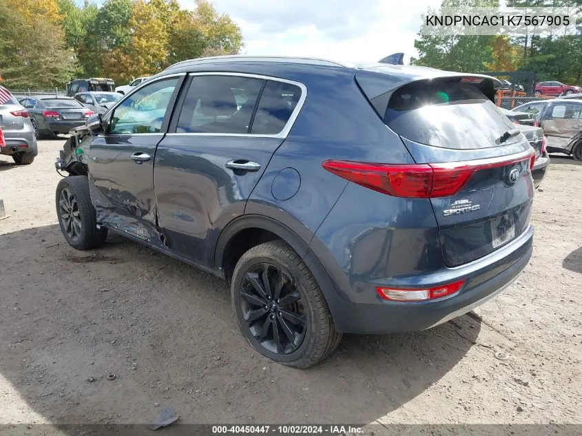 2019 Kia Sportage Ex VIN: KNDPNCAC1K7567905 Lot: 40450447