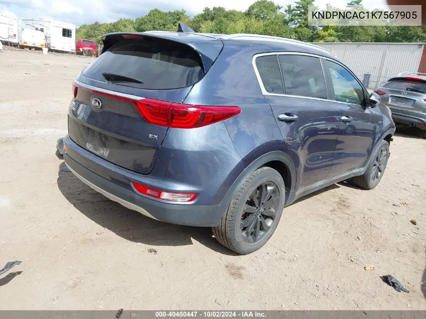 KNDPNCAC1K7567905 2019 Kia Sportage Ex