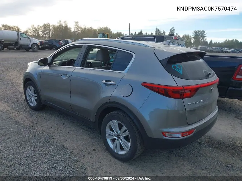 2019 Kia Sportage Lx VIN: KNDPM3AC0K7570474 Lot: 40470819