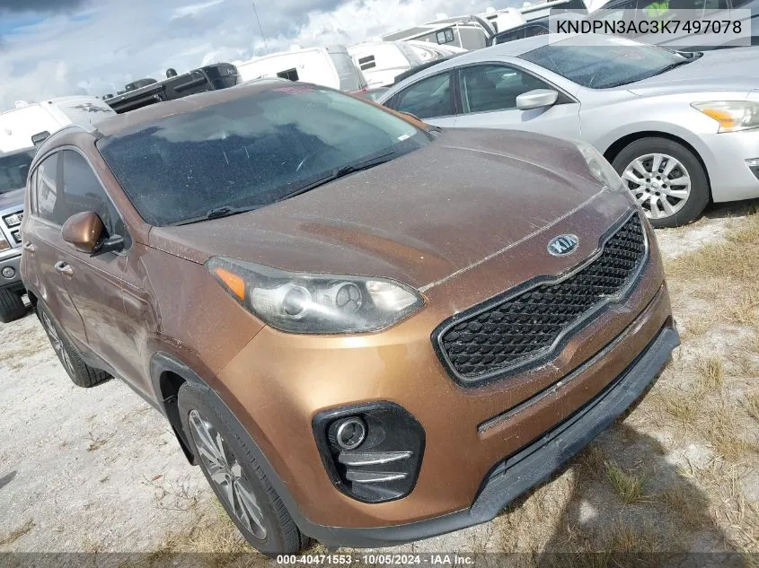 2019 Kia Sportage Ex VIN: KNDPN3AC3K7497078 Lot: 40471553