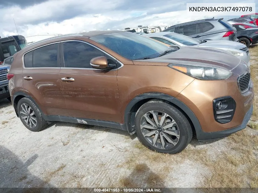 2019 Kia Sportage Ex VIN: KNDPN3AC3K7497078 Lot: 40471553