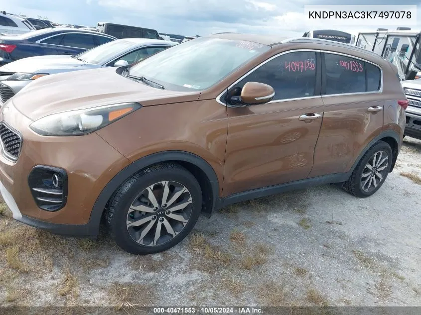 2019 Kia Sportage Ex VIN: KNDPN3AC3K7497078 Lot: 40471553