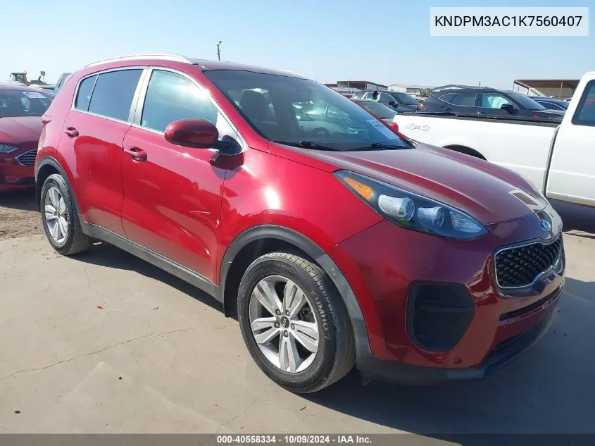 2019 Kia Sportage Lx VIN: KNDPM3AC1K7560407 Lot: 40558334