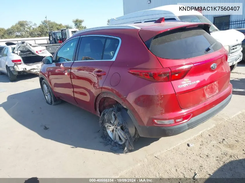 2019 Kia Sportage Lx VIN: KNDPM3AC1K7560407 Lot: 40558334