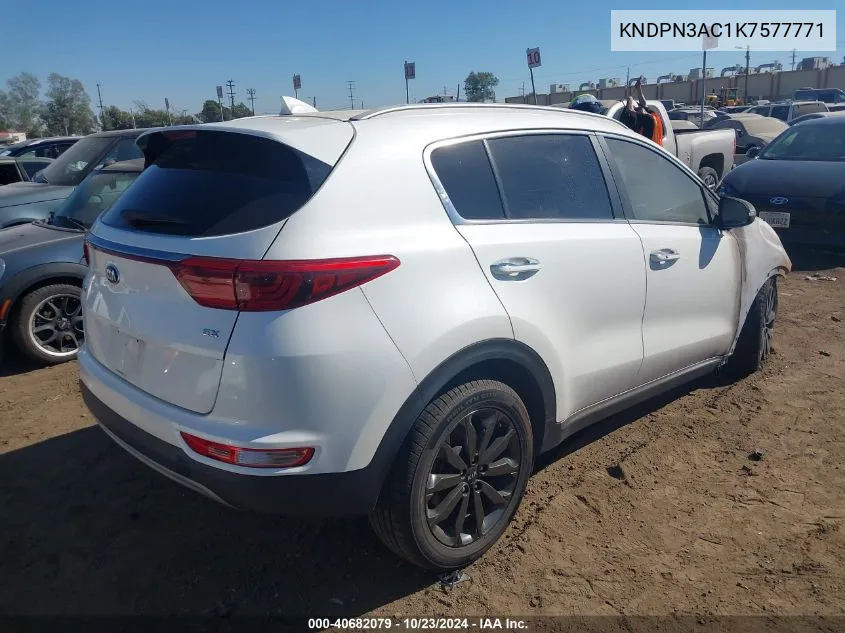 2019 Kia Sportage Ex VIN: KNDPN3AC1K7577771 Lot: 40682079