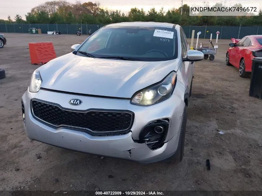 2019 Kia Sportage Lx VIN: KNDPMCAC6K7496672 Lot: 40722009