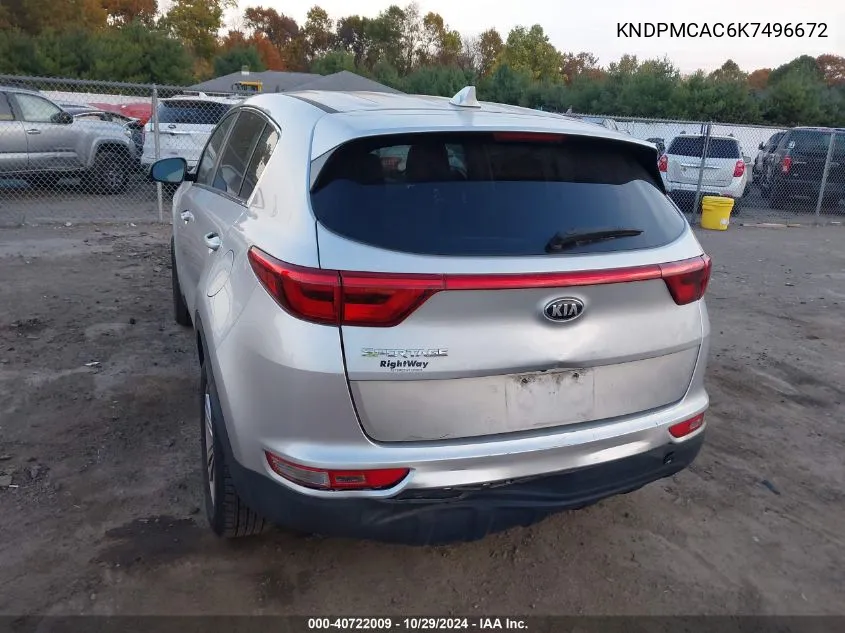 2019 Kia Sportage Lx VIN: KNDPMCAC6K7496672 Lot: 40722009