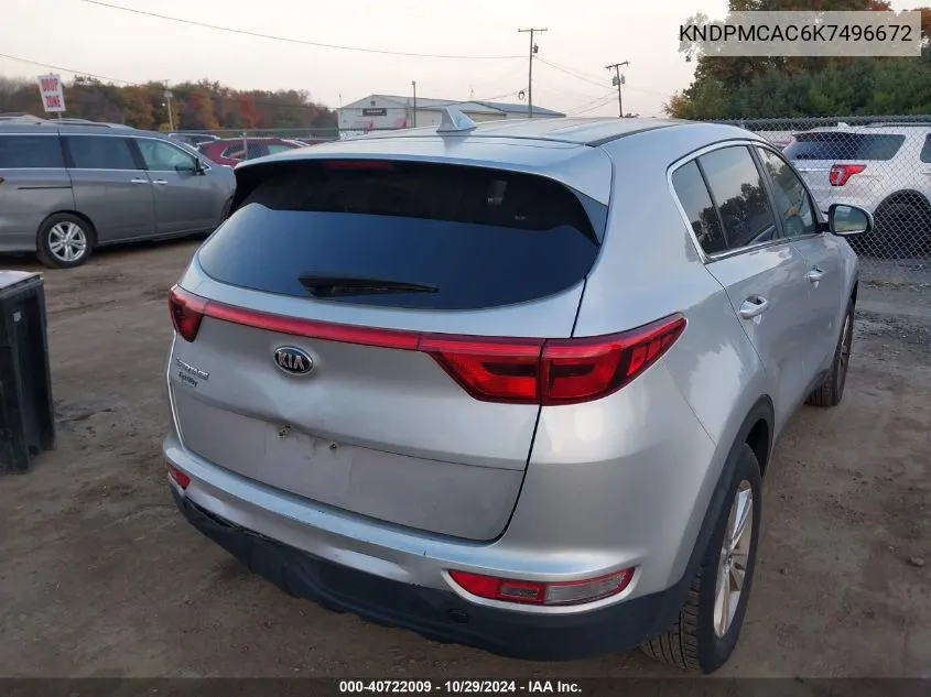 2019 Kia Sportage Lx VIN: KNDPMCAC6K7496672 Lot: 40722009