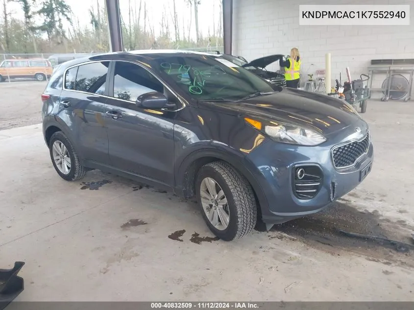 2019 Kia Sportage Lx VIN: KNDPMCAC1K7552940 Lot: 40832509