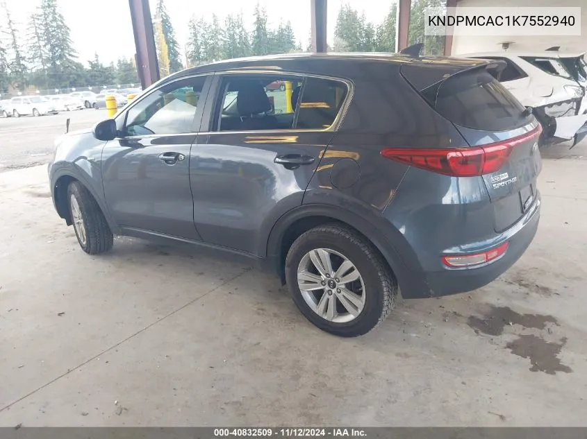 2019 Kia Sportage Lx VIN: KNDPMCAC1K7552940 Lot: 40832509