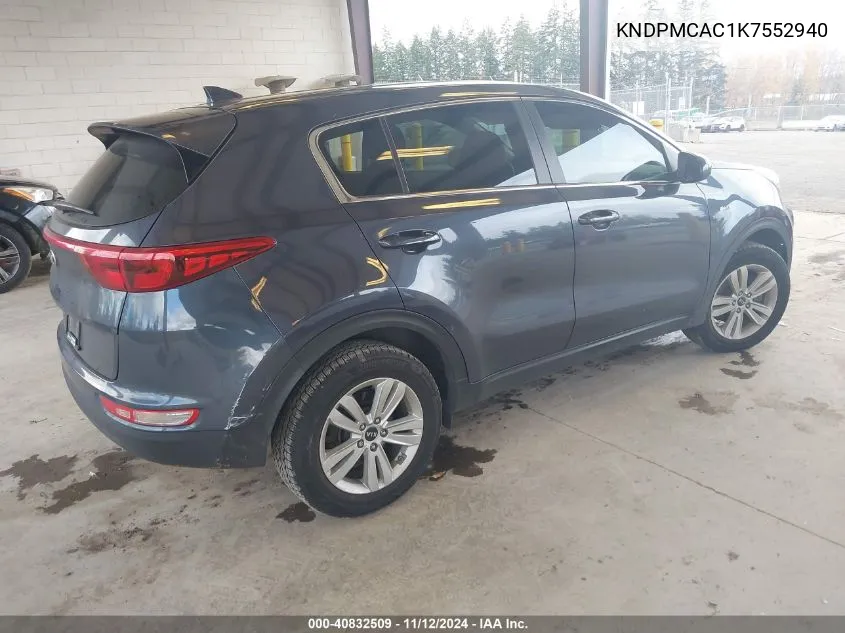 2019 Kia Sportage Lx VIN: KNDPMCAC1K7552940 Lot: 40832509