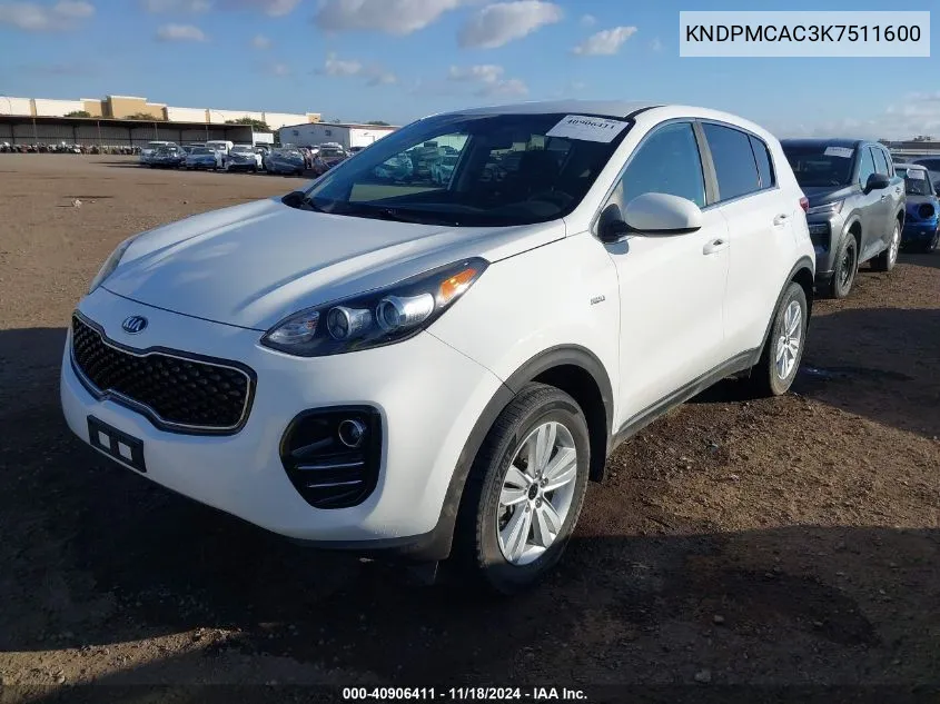 2019 Kia Sportage Lx VIN: KNDPMCAC3K7511600 Lot: 40906411