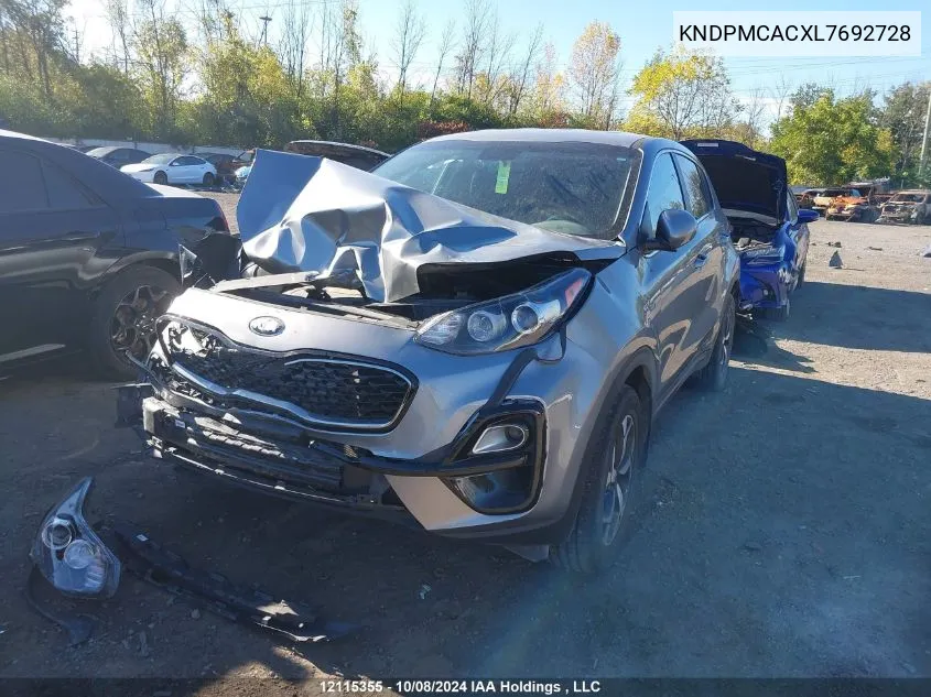 2020 Kia Sportage VIN: KNDPMCACXL7692728 Lot: 12115355