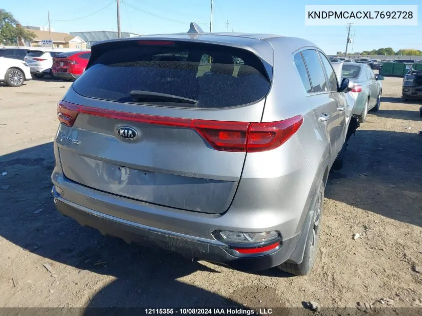 2020 Kia Sportage VIN: KNDPMCACXL7692728 Lot: 12115355