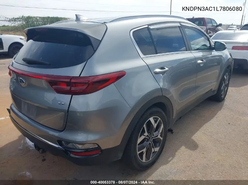 2020 Kia Sportage Ex VIN: KNDPN3AC1L7806080 Lot: 40053378