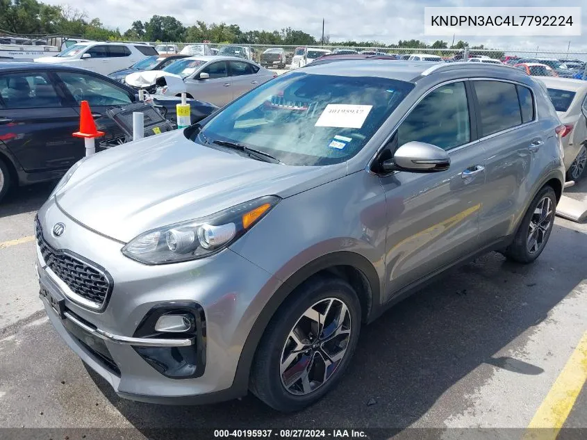 2020 Kia Sportage Ex VIN: KNDPN3AC4L7792224 Lot: 40195937