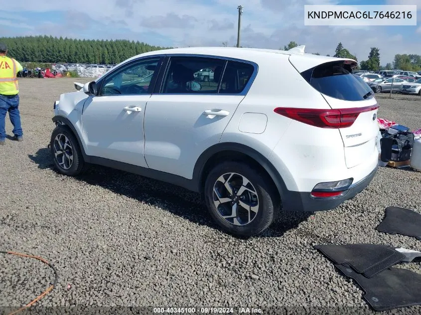 2020 Kia Sportage Lx VIN: KNDPMCAC6L7646216 Lot: 40345100