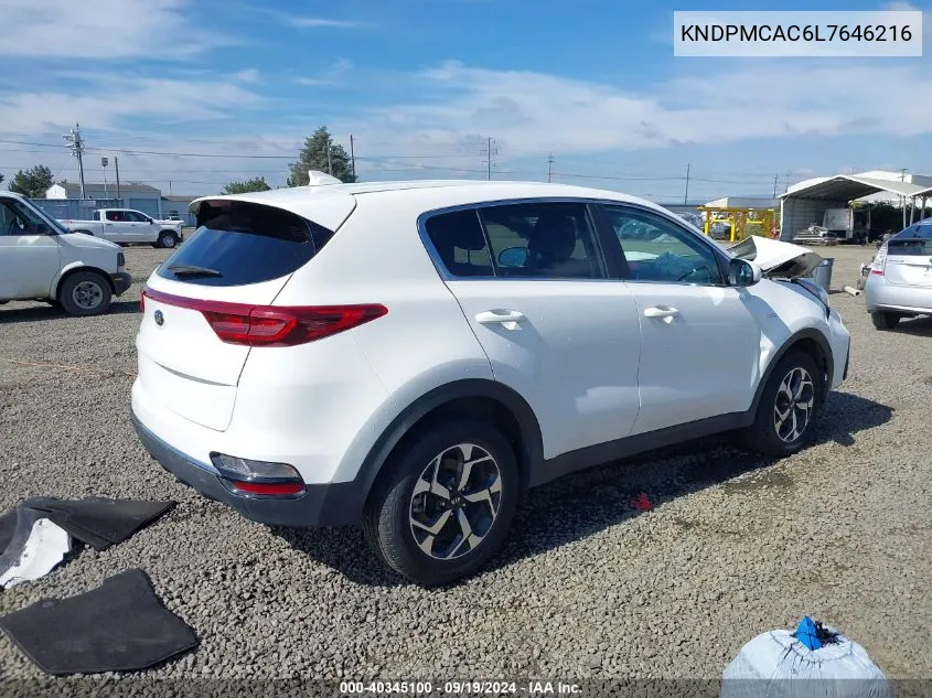 2020 Kia Sportage Lx VIN: KNDPMCAC6L7646216 Lot: 40345100