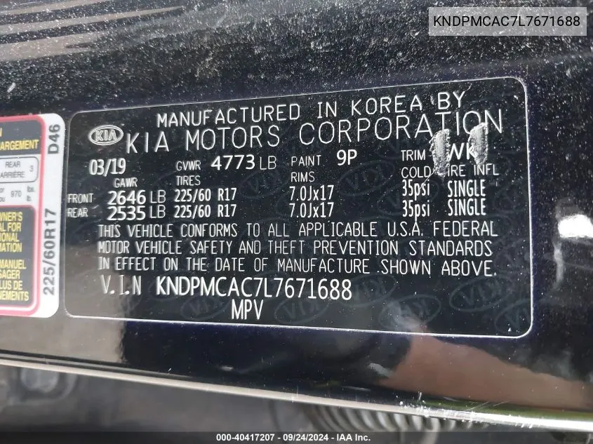 KNDPMCAC7L7671688 2020 Kia Sportage Lx