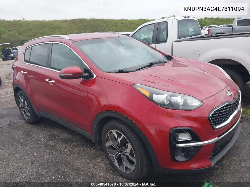 2020 Kia Sportage Ex VIN: KNDPN3AC4L7811094 Lot: 40541670