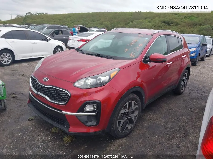 2020 Kia Sportage Ex VIN: KNDPN3AC4L7811094 Lot: 40541670