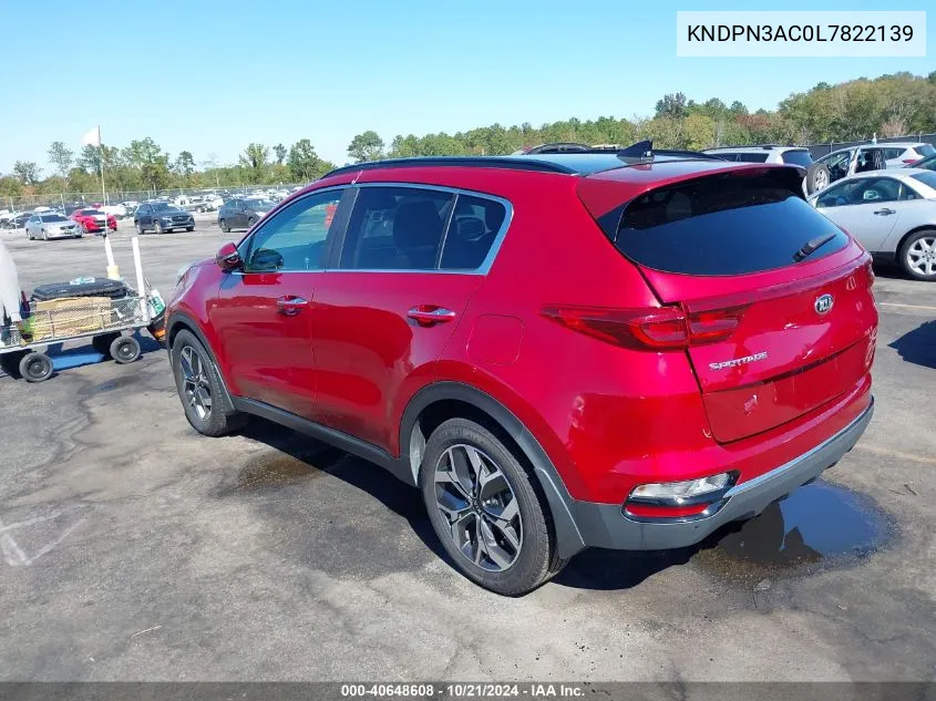 2020 Kia Sportage Ex VIN: KNDPN3AC0L7822139 Lot: 40648608