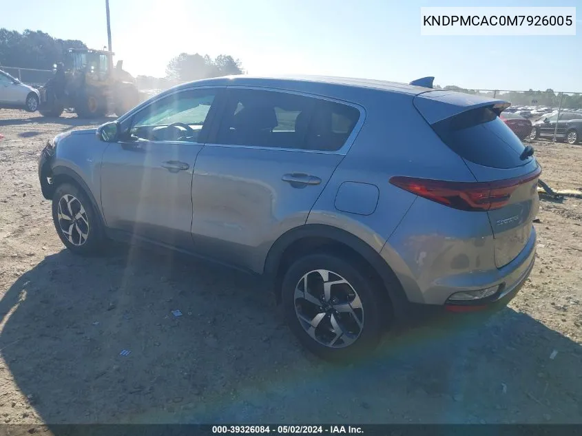 2021 Kia Sportage Lx VIN: KNDPMCAC0M7926005 Lot: 39326084