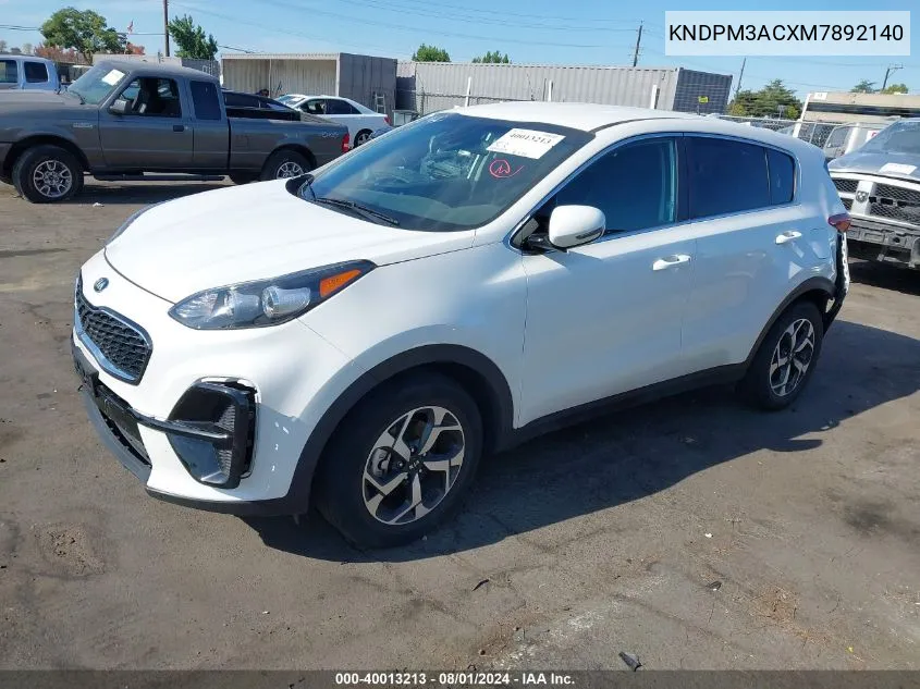 2021 Kia Sportage Lx VIN: KNDPM3ACXM7892140 Lot: 40013213