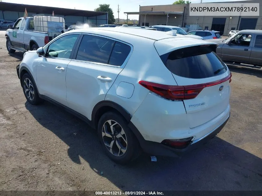 2021 Kia Sportage Lx VIN: KNDPM3ACXM7892140 Lot: 40013213