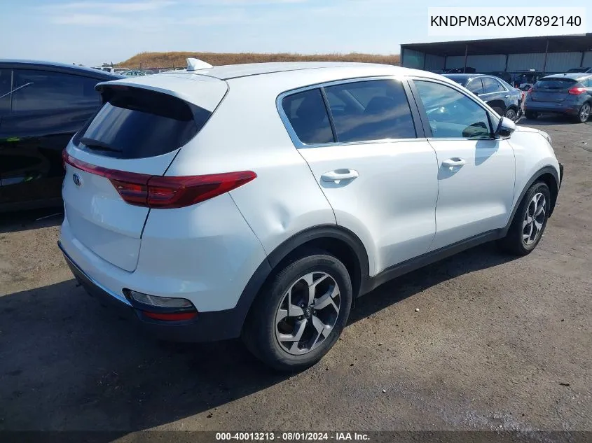 2021 Kia Sportage Lx VIN: KNDPM3ACXM7892140 Lot: 40013213