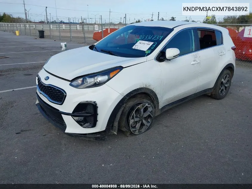 2021 Kia Sportage Lx VIN: KNDPM3ACXM7843892 Lot: 40084988