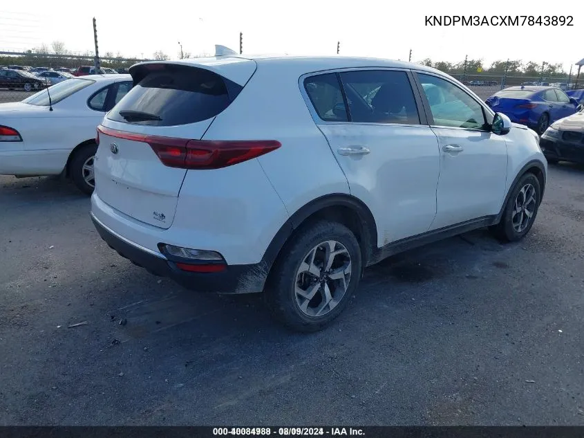 2021 Kia Sportage Lx VIN: KNDPM3ACXM7843892 Lot: 40084988