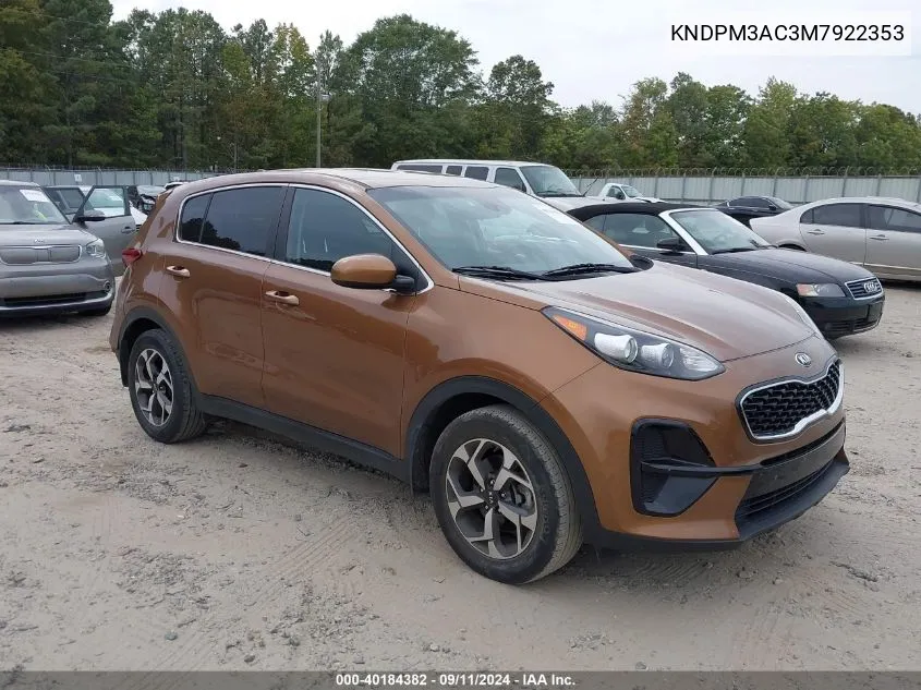 2021 Kia Sportage Lx VIN: KNDPM3AC3M7922353 Lot: 40184382