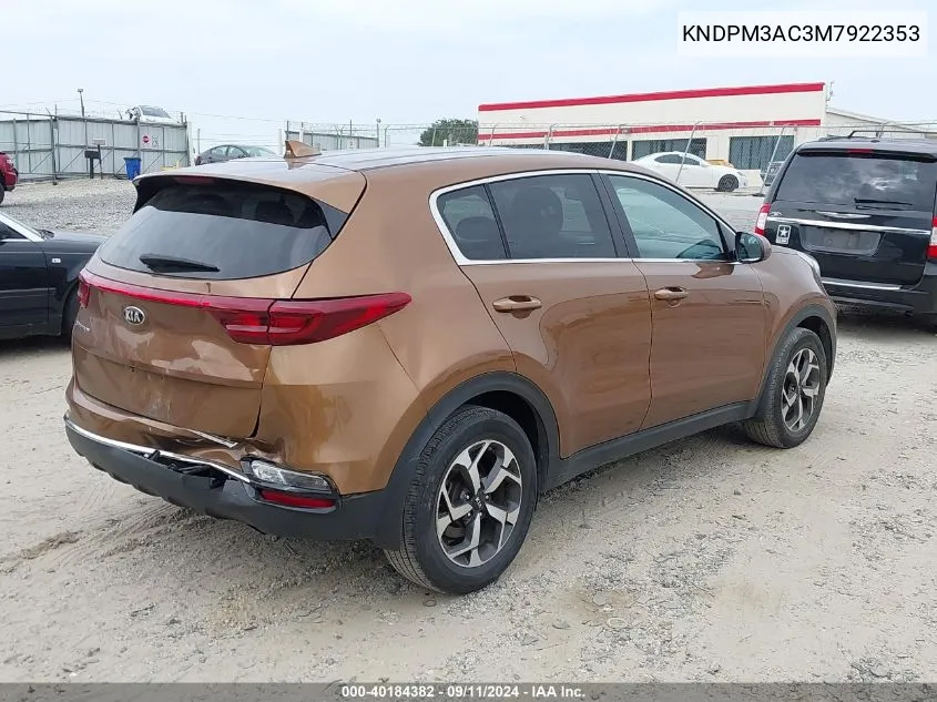 2021 Kia Sportage Lx VIN: KNDPM3AC3M7922353 Lot: 40184382