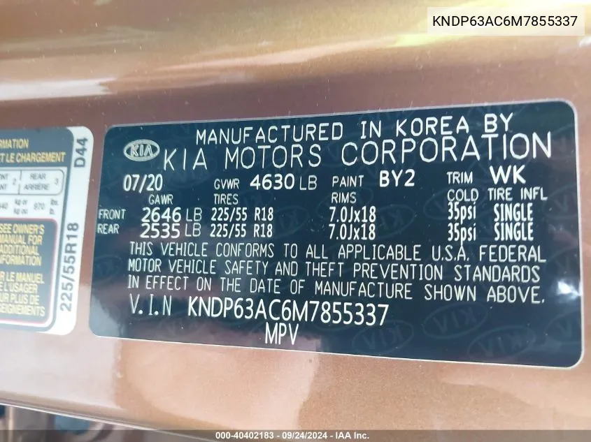 KNDP63AC6M7855337 2021 Kia Sportage S