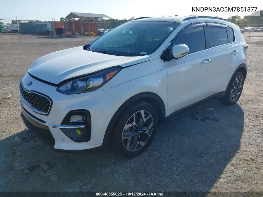 2021 Kia Sportage Ex VIN: KNDPN3AC5M7851377 Lot: 40555025