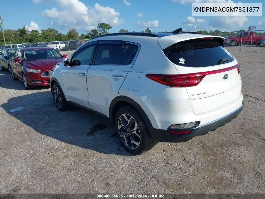 2021 Kia Sportage Ex VIN: KNDPN3AC5M7851377 Lot: 40555025