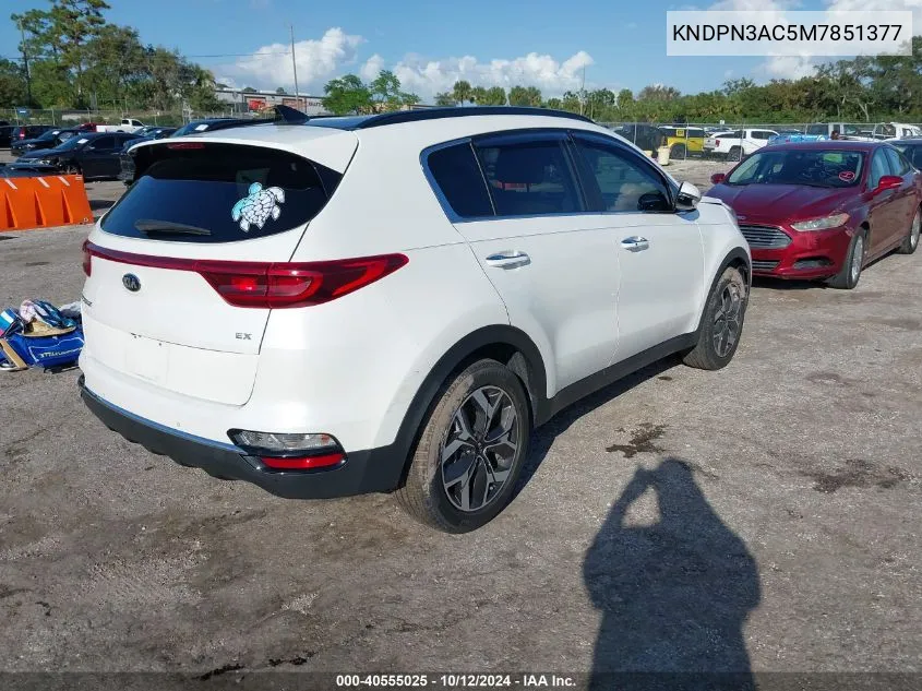 2021 Kia Sportage Ex VIN: KNDPN3AC5M7851377 Lot: 40555025