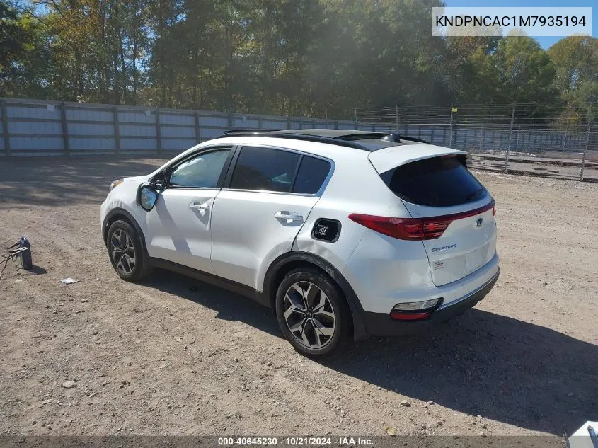 2021 Kia Sportage Ex VIN: KNDPNCAC1M7935194 Lot: 40645230