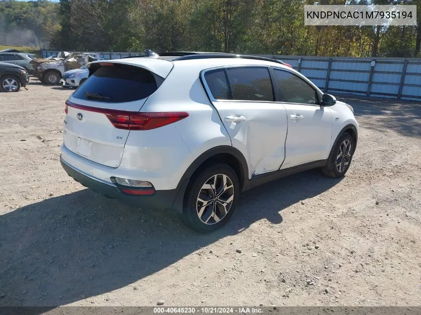 2021 Kia Sportage Ex VIN: KNDPNCAC1M7935194 Lot: 40645230