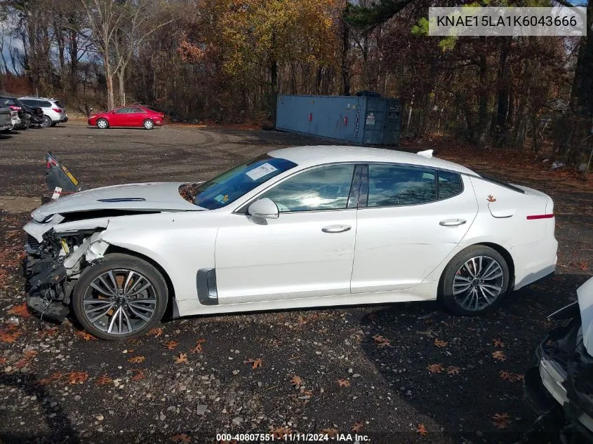 2019 Kia Stinger VIN: KNAE15LA1K6043666 Lot: 40807551