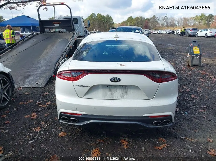 2019 Kia Stinger VIN: KNAE15LA1K6043666 Lot: 40807551