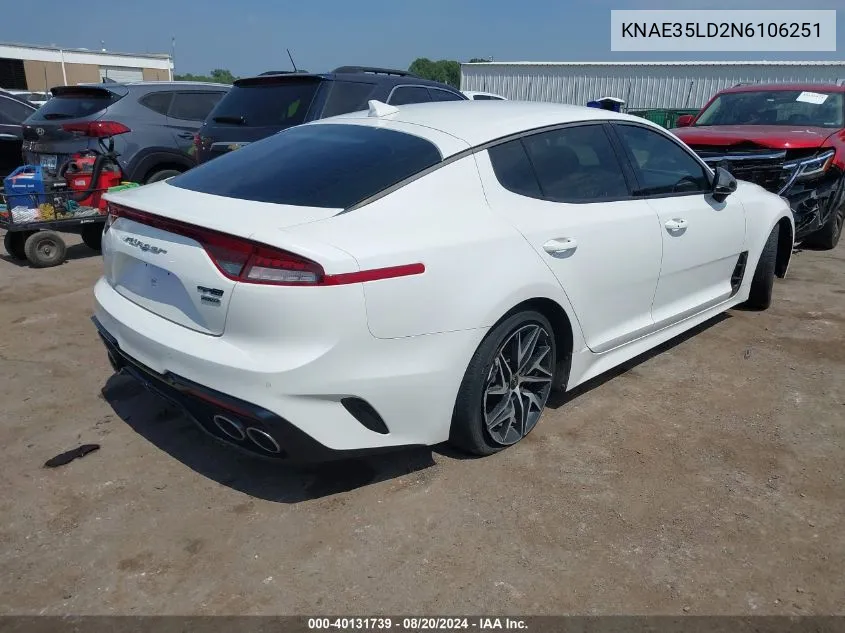 2022 Kia Stinger Gt-Line VIN: KNAE35LD2N6106251 Lot: 40131739