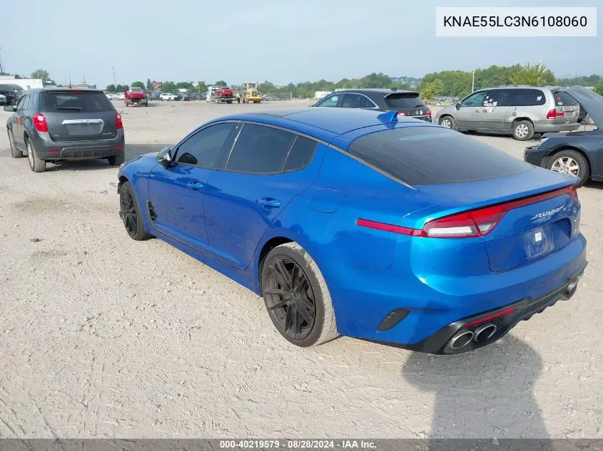 2022 Kia Stinger Gt2 VIN: KNAE55LC3N6108060 Lot: 40219579