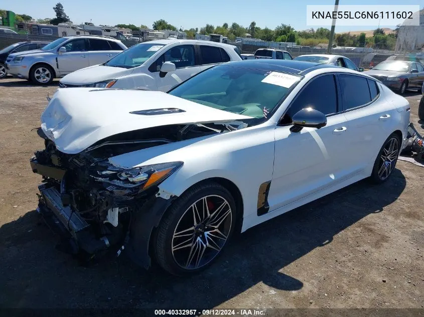 2022 Kia Stinger Gt2 VIN: KNAE55LC6N6111602 Lot: 40332957