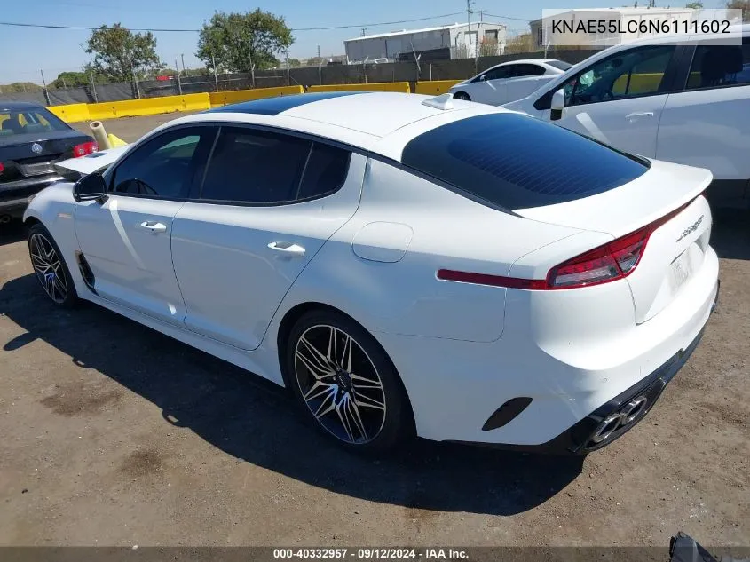 2022 Kia Stinger Gt2 VIN: KNAE55LC6N6111602 Lot: 40332957