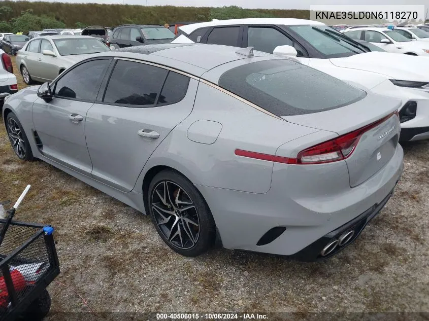 2022 Kia Stinger Gt-Line VIN: KNAE35LD0N6118270 Lot: 40506015