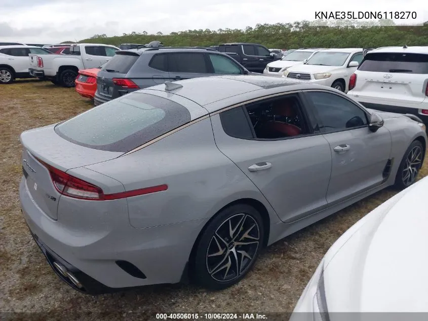 2022 Kia Stinger Gt-Line VIN: KNAE35LD0N6118270 Lot: 40506015