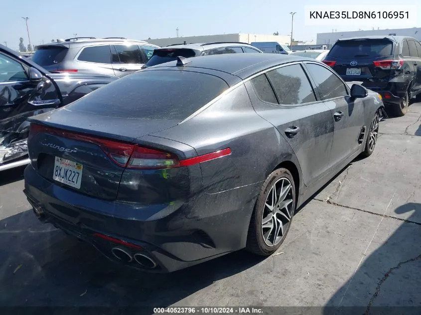 2022 Kia Stinger Gt Line VIN: KNAE35LD8N6106951 Lot: 40523796